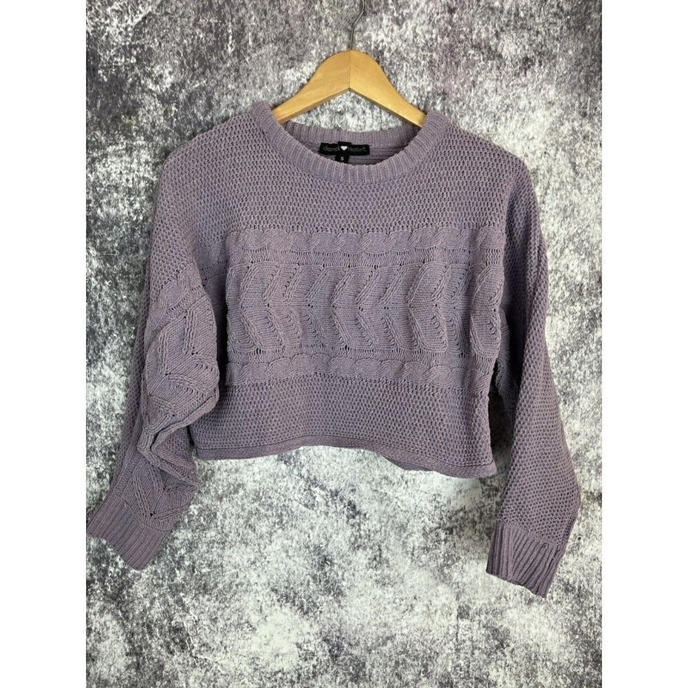 Derek Heart Purple Crochet Knit‎ Cropped Sweater women's Juniors Small